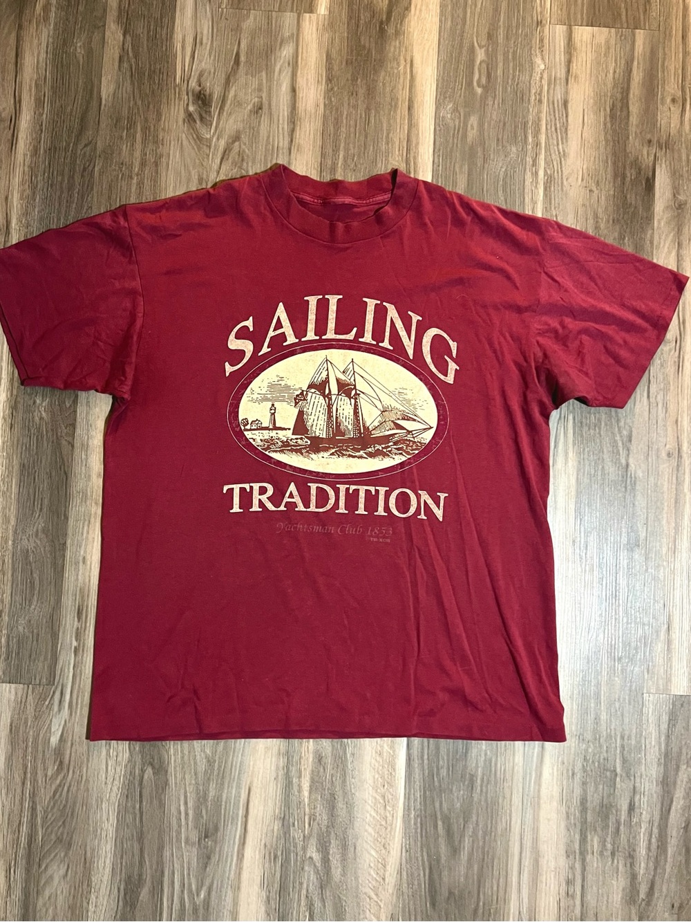 Vintage Single Stitch Graphic T-Shirt Size XL Sailing Tradition Sailboat Red